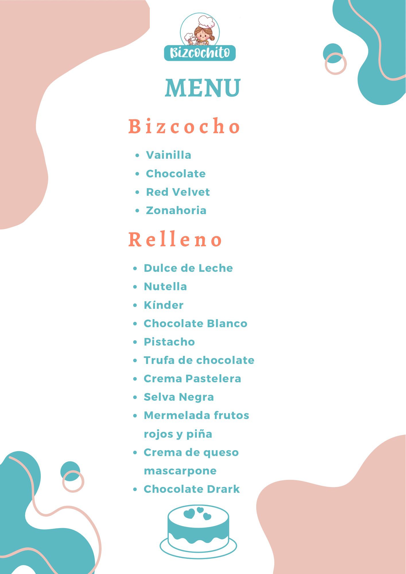 Carta de Sabores y Rellenos de Bizcochito